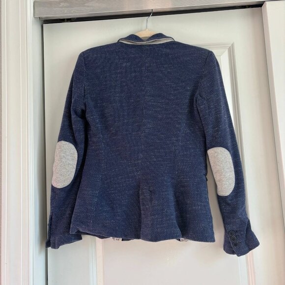 Zara Women’s Cotton Blazer Sz M Elbow Patch Academic Blue Career Office - Picture 2 of 9